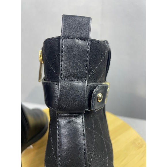 Tommy Hilfiger Black Leather‎ Ankle Boots Gold Accents Quilted Women's - Picture 7 of 14